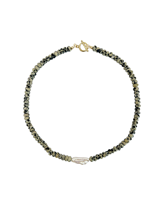 DALMATIAN JASPER PEARL NECKLACE